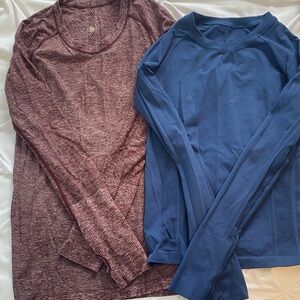 Long Sleeve Athletic Tops in Heathered Maroon and Blue